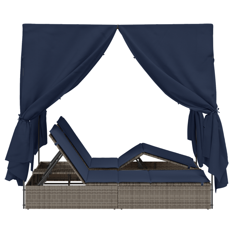 Doppelliege Set aus 2 Grau und Marineblau Rattan Groß
