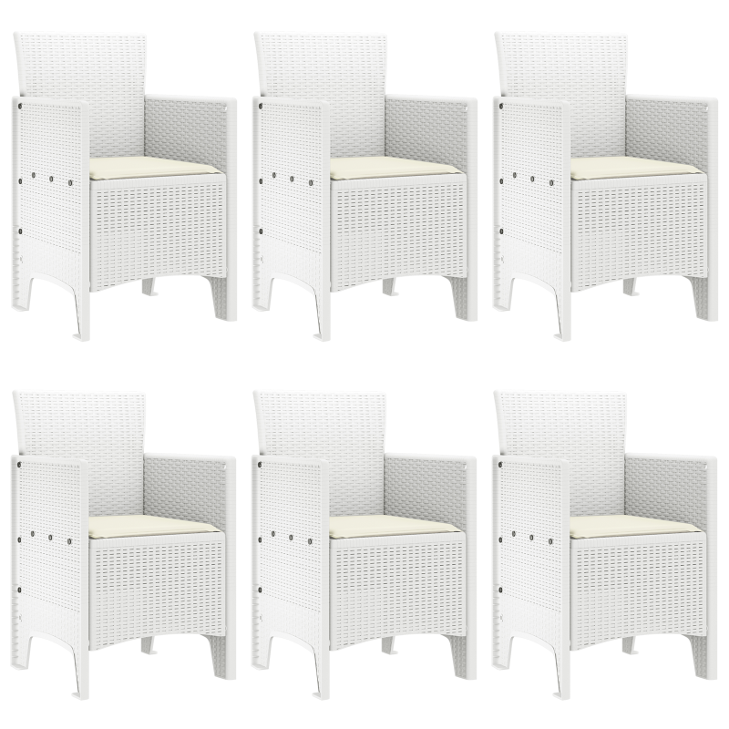 7-teiliges Garten-Esszimmer-Set mit Kissen Weiß Poly-Rattan