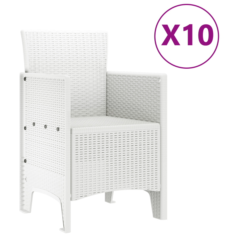 11-teiliges Garten-Essensemble Weiß Poly-Rattan