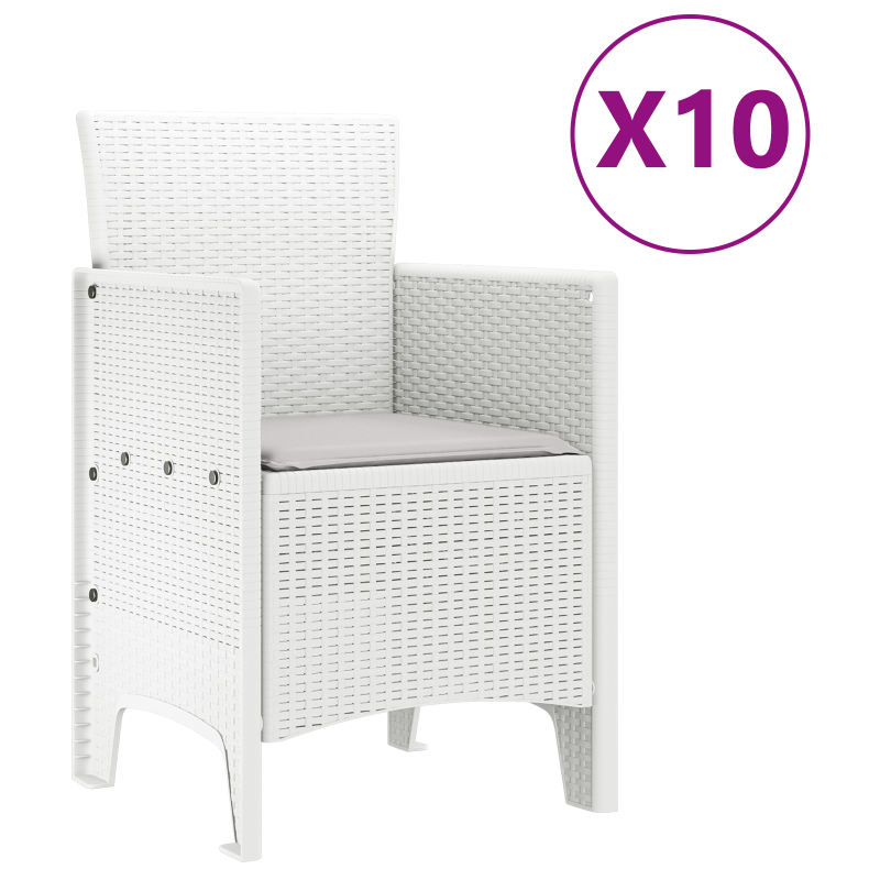 11-teiliges Garten Essset mit Kissen Weiß Poly Rattan