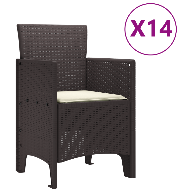 15-teiliges Garten Esszimmer Set mit Kissen Braun Poly-Rattan