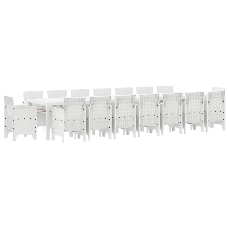 17-teiliges Garten-Dining-Set mit Kissen Weiß Poly-Rattan