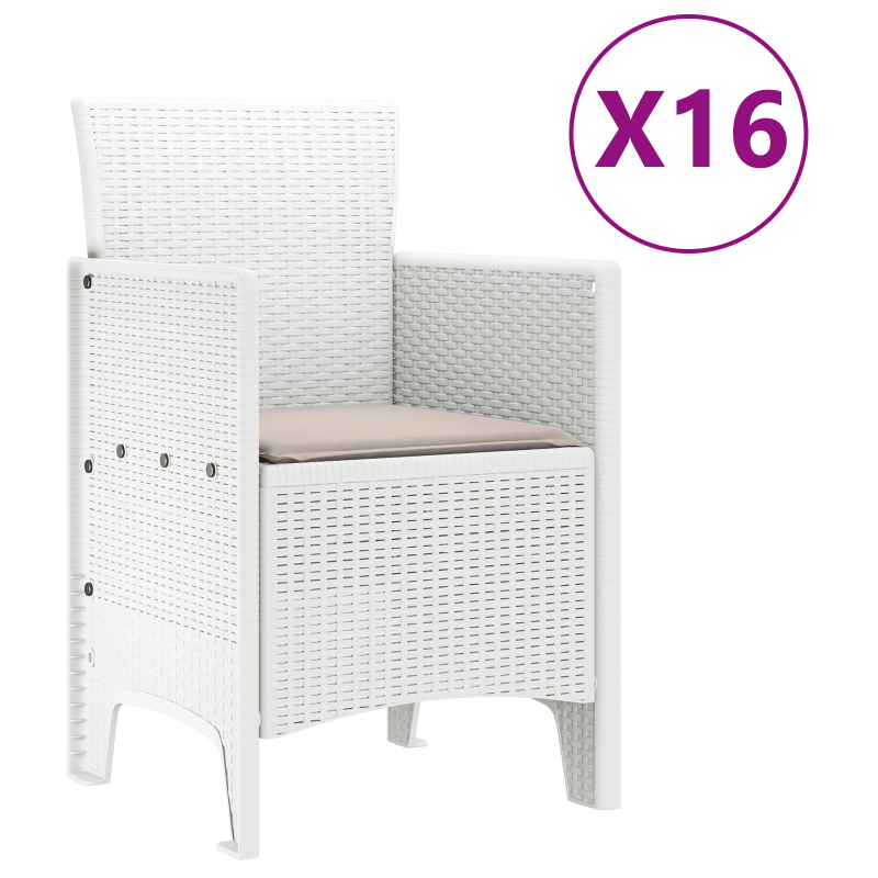 17-teiliges Garten-Dining-Set mit Kissen Weiß Poly-Rattan