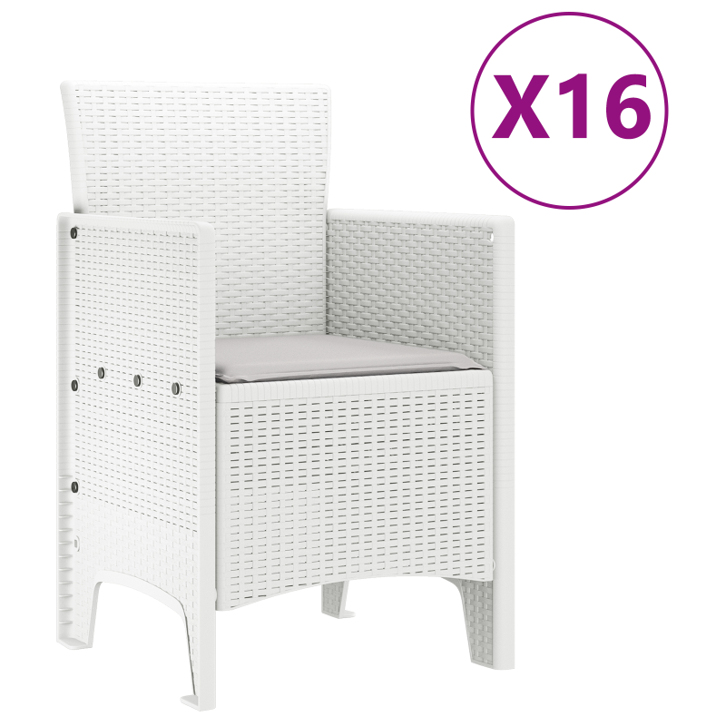 17-teiliges Garten Esstisch Set mit Kissen Weiß Poly-Rattan