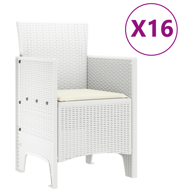 17-teiliges Garten-Ess-Set mit Kissen Weiß Poly-Rattan