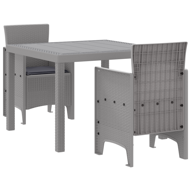 3-teiliges Garten Essbereich Set mit Polsterung Hellgrau Poly Rattan