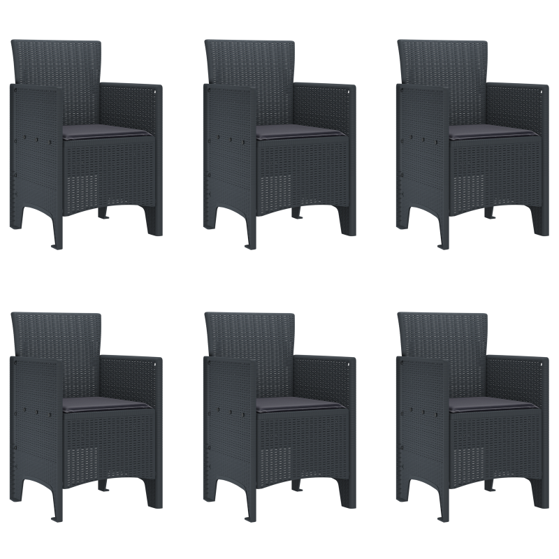 7-teiliges Garten Esstischset mit Kissen Anthrazit Poly Rattan