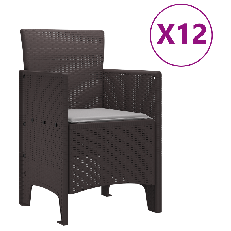13-teiliges Garten Essset mit Kissen Braun Poly-Rattan