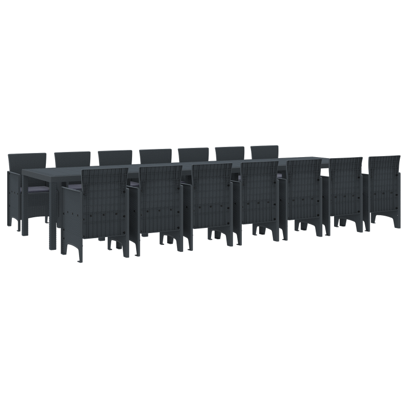 15-teiliges Garten-Essset mit Kissen Anthrazit Poly Rattan