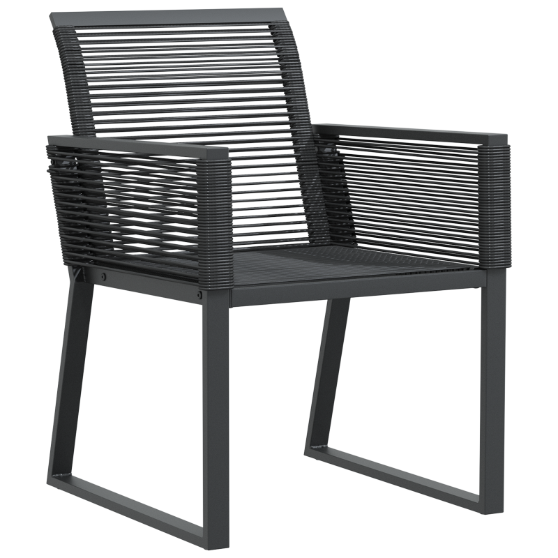 9-teiliges Garten Esszimmer Set Schwarz Poly Rattan, Erweiterbarer Gartentisch Anthrazit (140-210)x90x73 cm Stahl