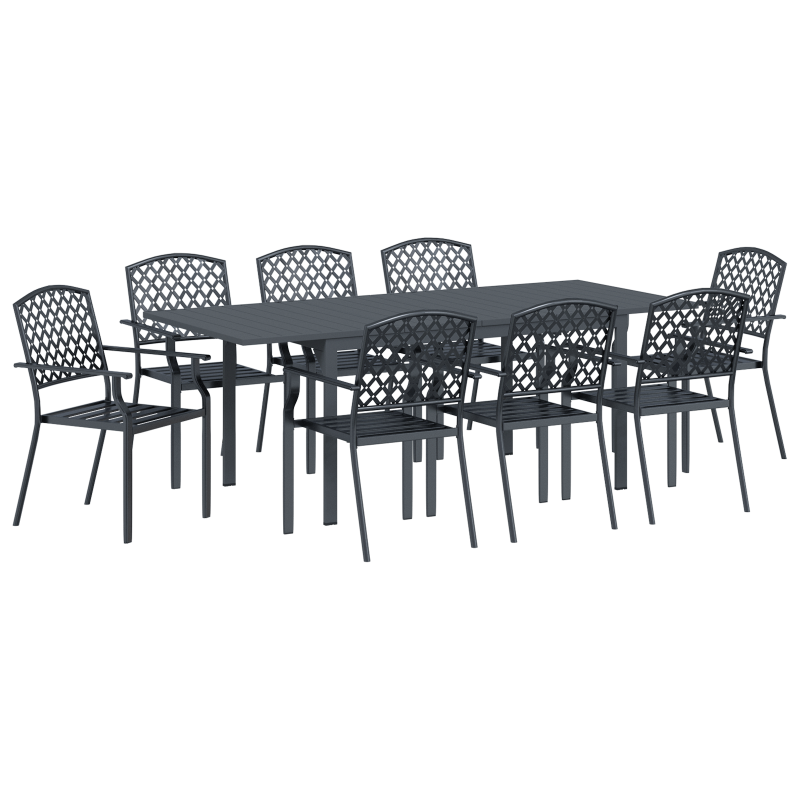 9-teiliges Gartenmöbel Set Anthrazit Stahl, Ausziehbarer Gartentisch Anthrazit (140-210)x90x73 cm Stahl, Gartenstühle 4 Stück stapelbar Anthrazit Stahl