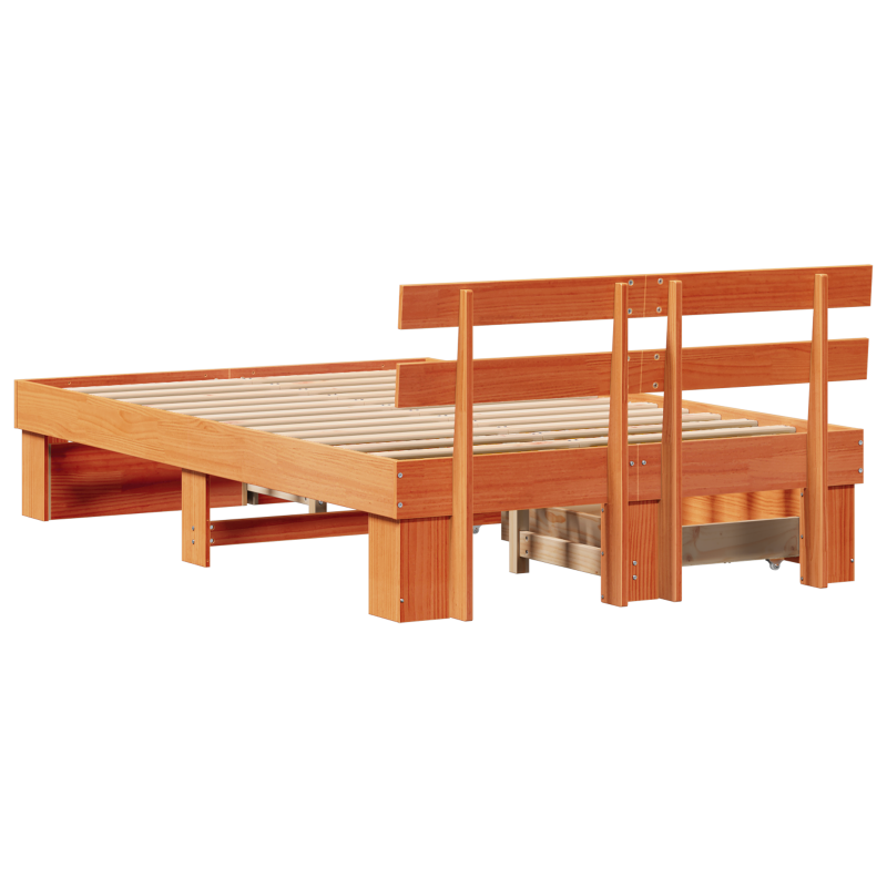 Bettgestell mit Schubladen Wachsbraun 140x190 cm Massivholz Kiefer