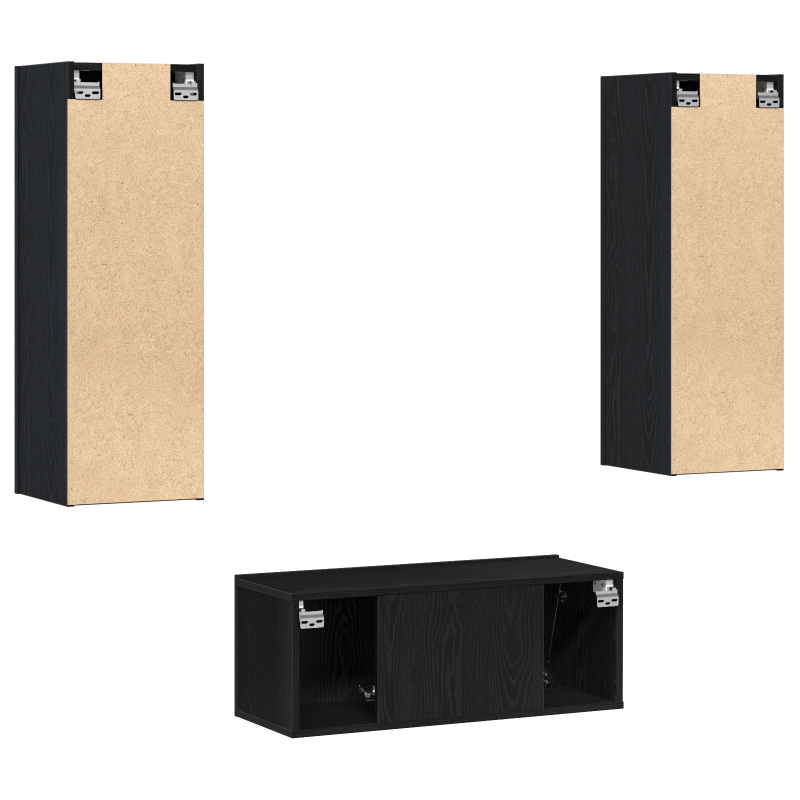 3-teiliges TV-Schrank-Wandmontage Schwarze Eiche aus technischem Holz