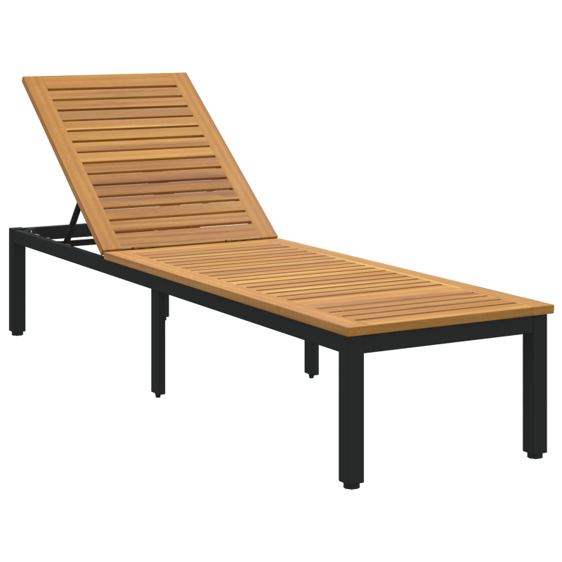 Sonnenliege Schwarz 200x55x35 cm Massivholz Akazie