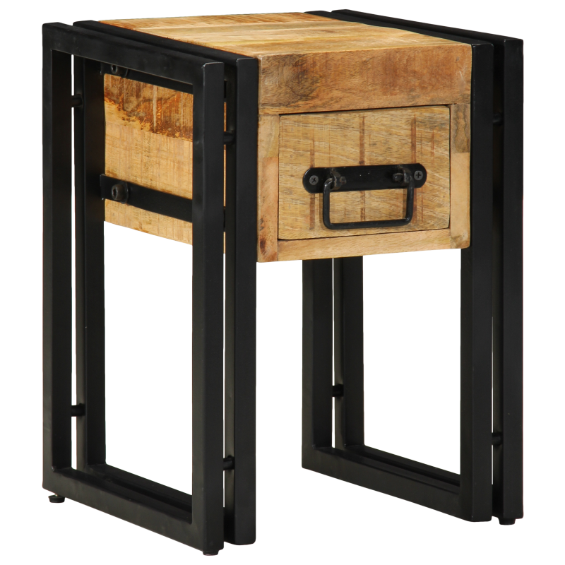 Beistelltisch mit Schublade Schwarz 30x30x40 cm Massivholz Mango