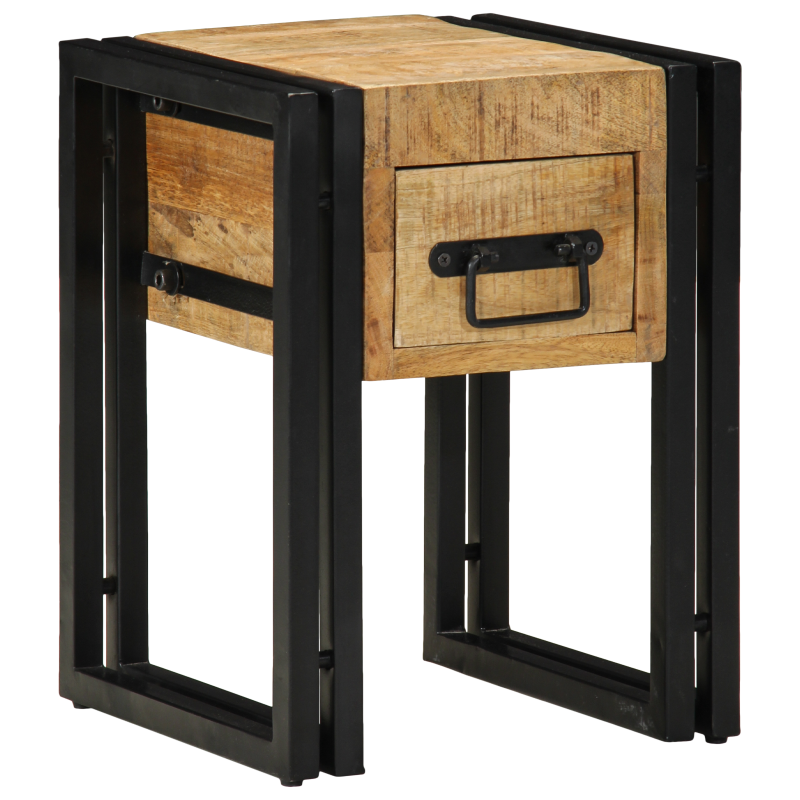 Beistelltisch mit Schublade Schwarz 30x30x40 cm Massivholz Mango