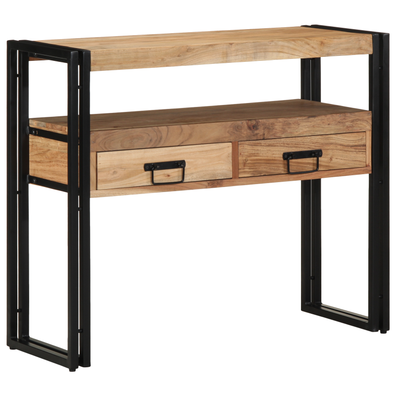 Konsole Schwarz 90x33x75 cm Massivholz Akazie und Metall