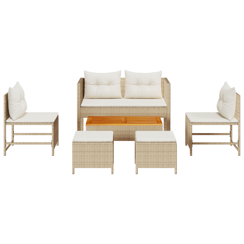 Outdoor Sofa Set Beige und Creme Rattan und Stoff Mittel