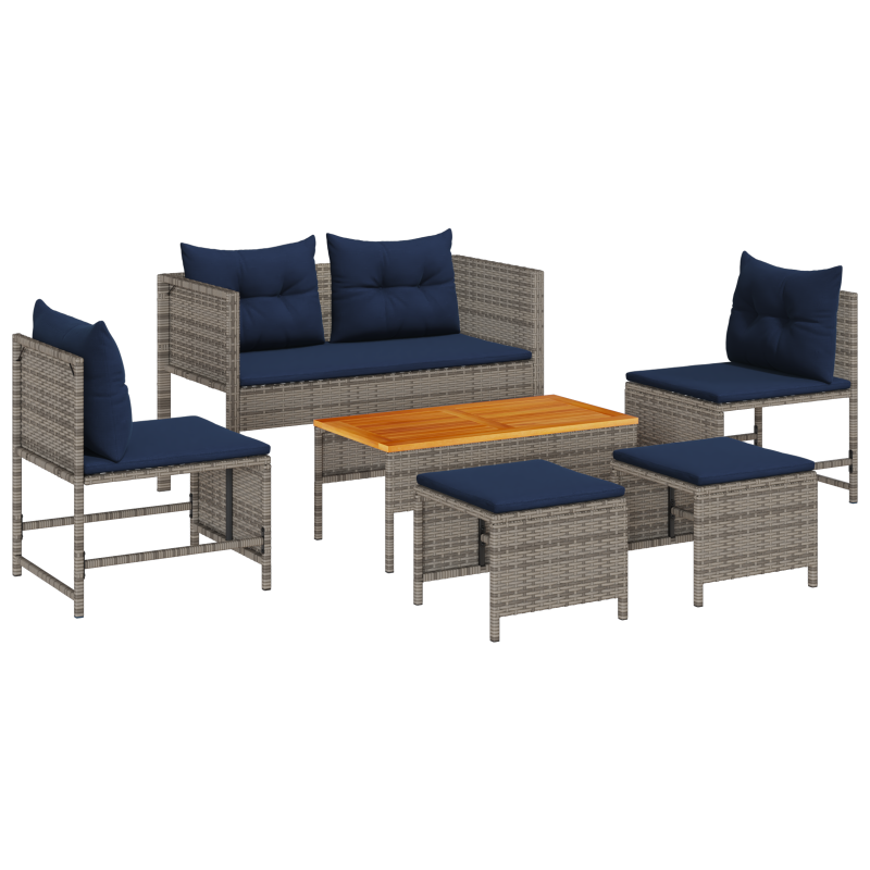 Outdoor-Sofa-Set Grau und Marineblau Rattan mit Metallrahmen