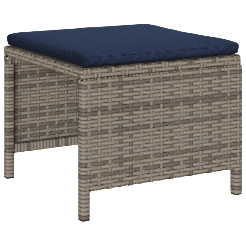 Outdoor-Sofa-Set Grau und Marineblau Rattan mit Metallrahmen