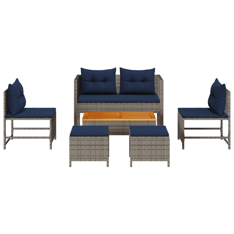 Outdoor-Sofa-Set Grau und Marineblau Rattan mit Metallrahmen