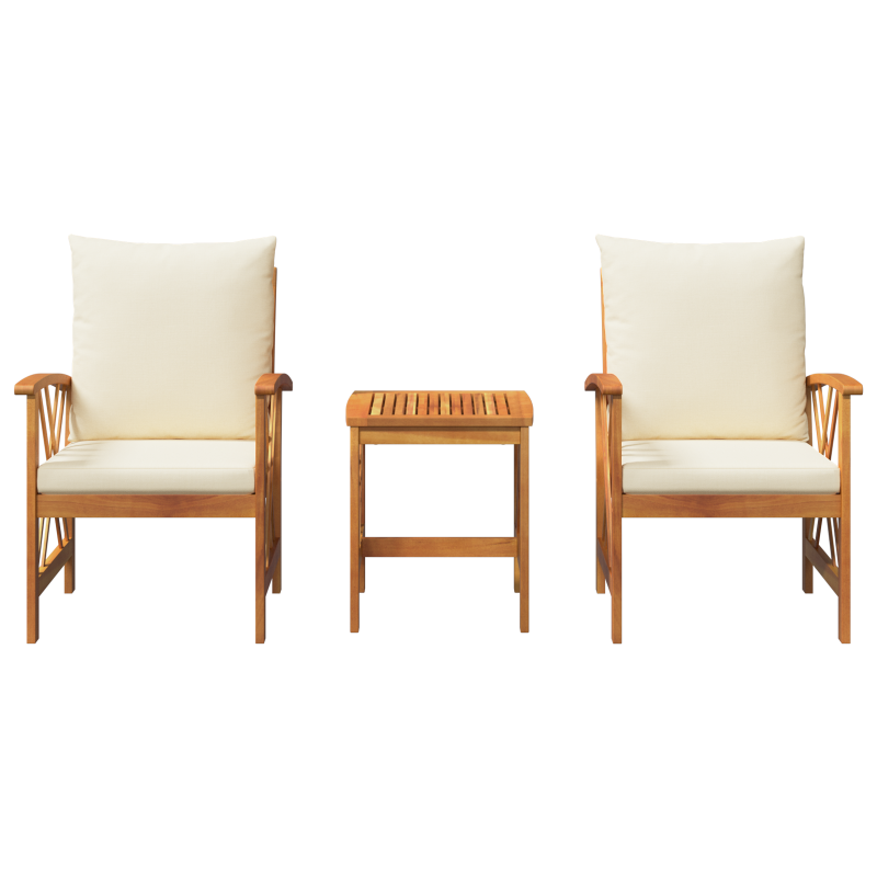 3-teiliges Gartenlounge-Set mit Kissen aus massivem Akazienholz