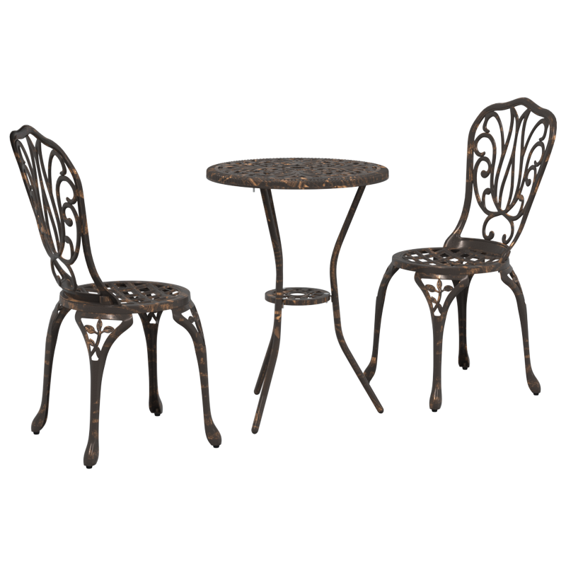 3-teiliges Garten Bistro Set aus bronziertem Gusseisen