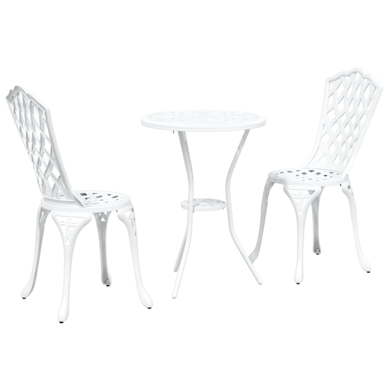 3-teiliges Garten Bistro Set aus weißem Gussaluminium