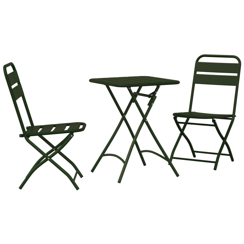 3-teilige Klapp-Bistro-Sitzgruppe Dunkelgrün Stahl