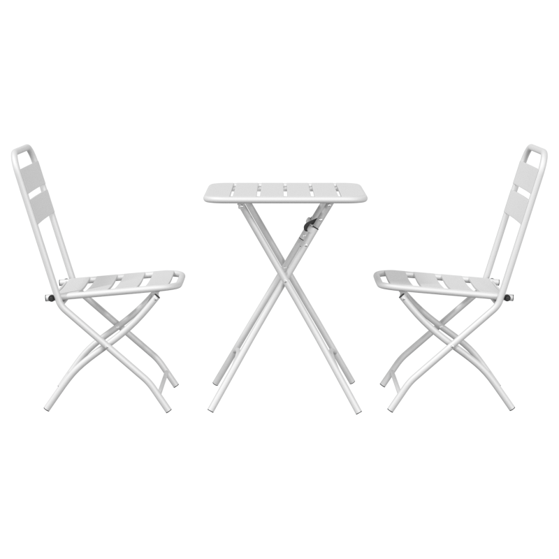 3-teiliges Falt-Bistro-Set Weiß Stahl