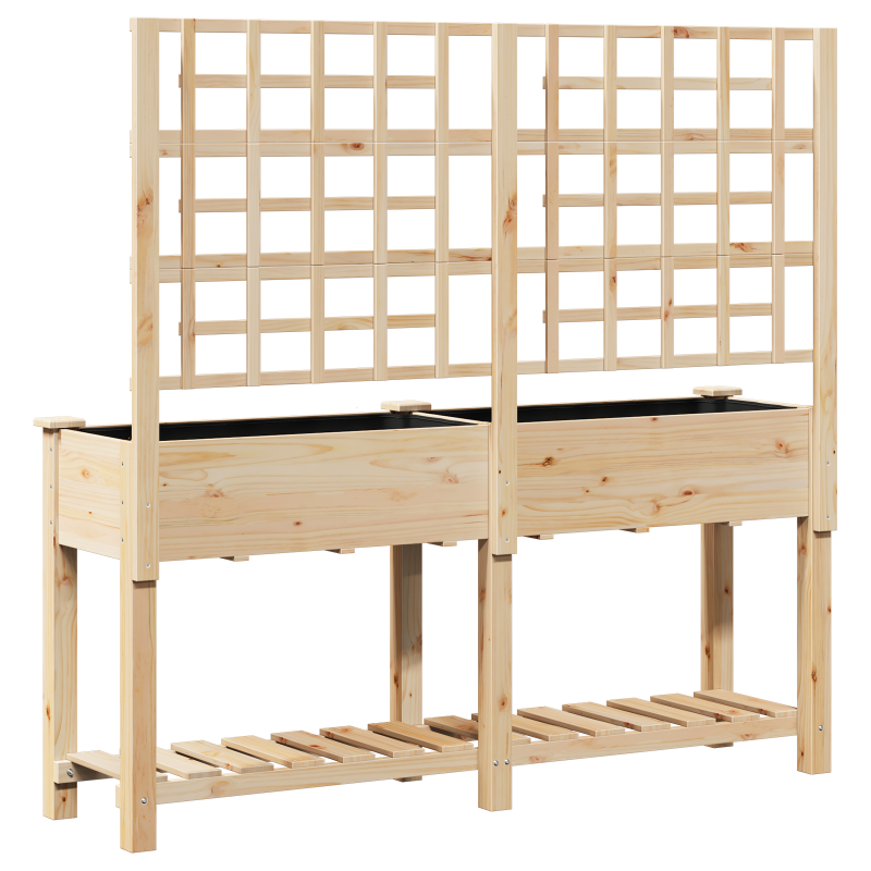 Gartenpflanzer mit Spalier und Regal 161x43x152 cm aus massivem Kiefernholz