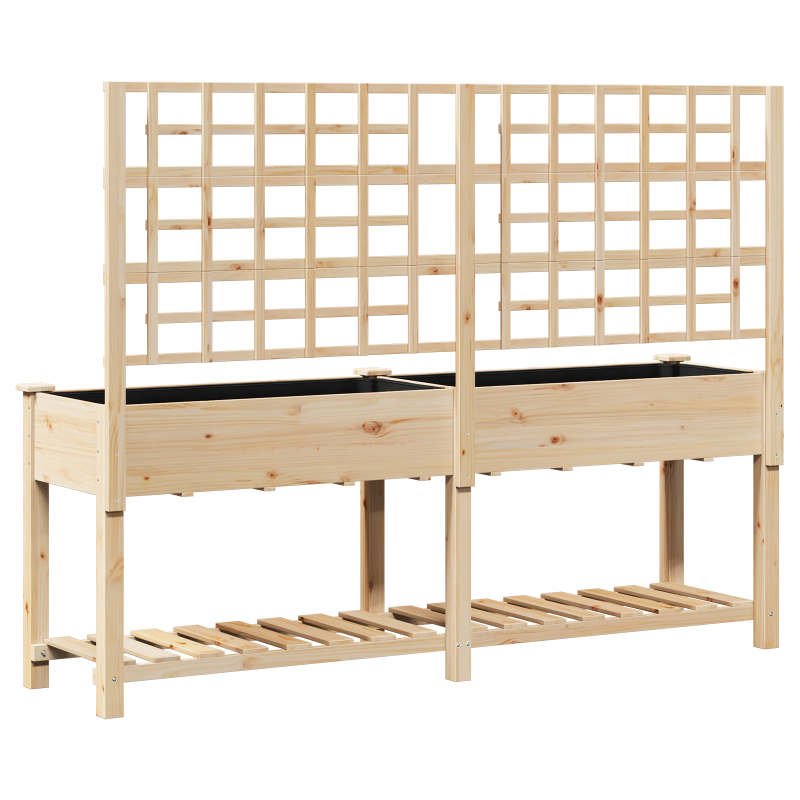 Gartenpflanzer mit Spalier und Regal 203x53x152 cm aus massivem Kiefernholz