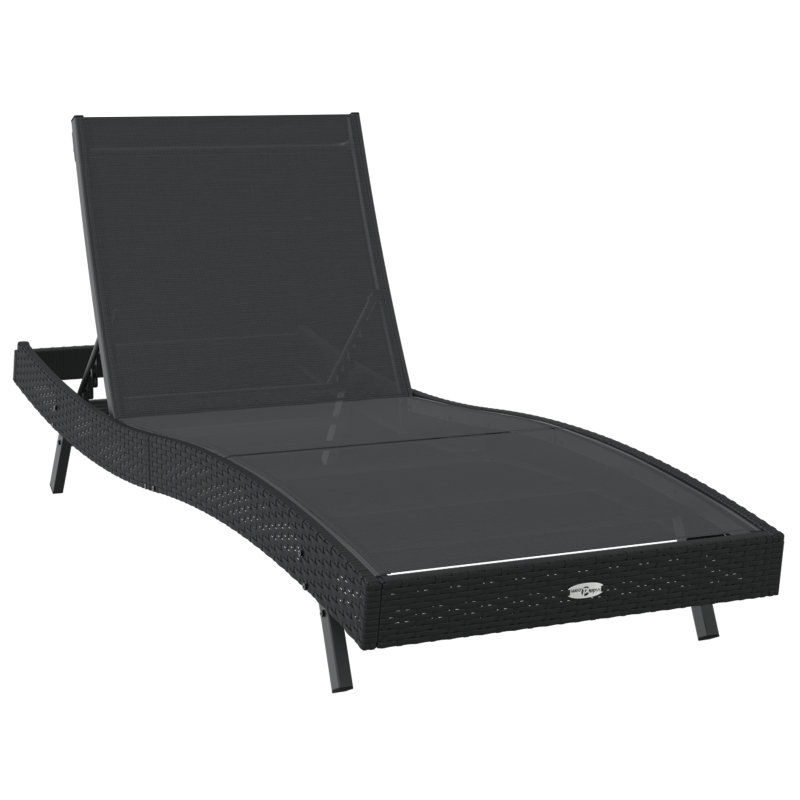 Schwarze Sonnenliege aus Poly Rattan und Textilene von