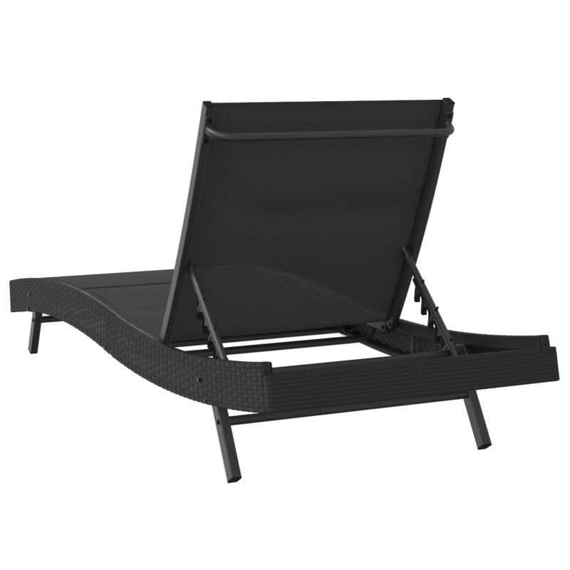 Schwarze Sonnenliege aus Poly Rattan und Textilene von