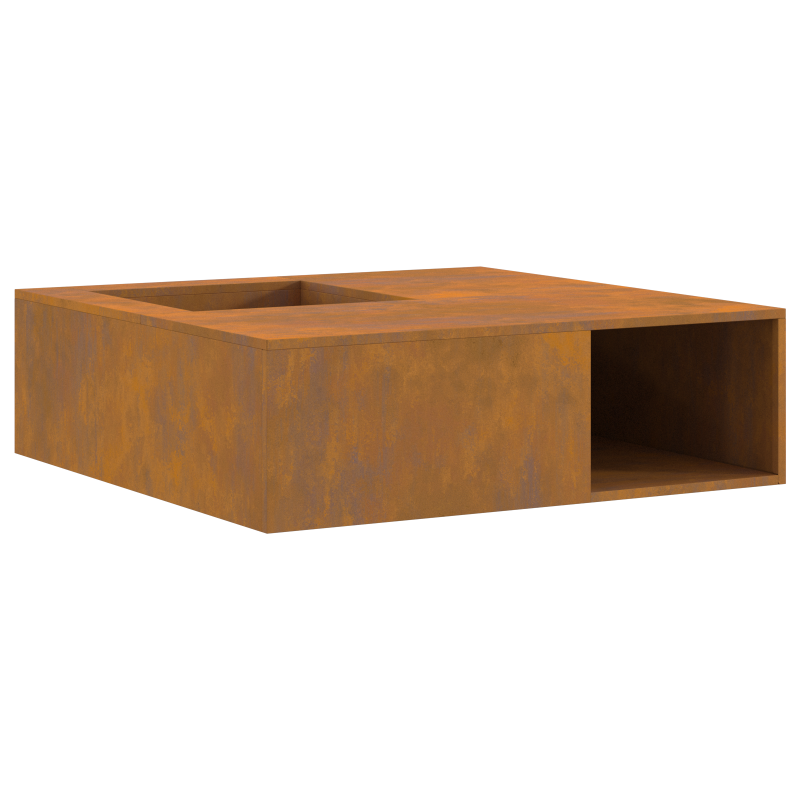 Feuerstelle mit Holzlager 100x100x30 cm Wetterstahl