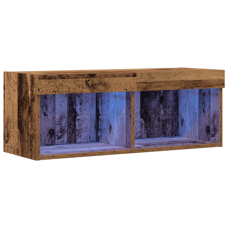 TV-Wandregal mit LED-Lichtern aus altem Holz 80x30x30 cm