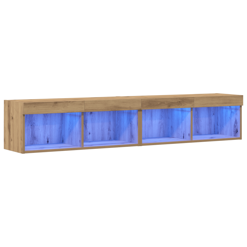 TV-Wandregale mit LED-Lichtern 2 Stück Artisan Eiche 80x30x30 cm