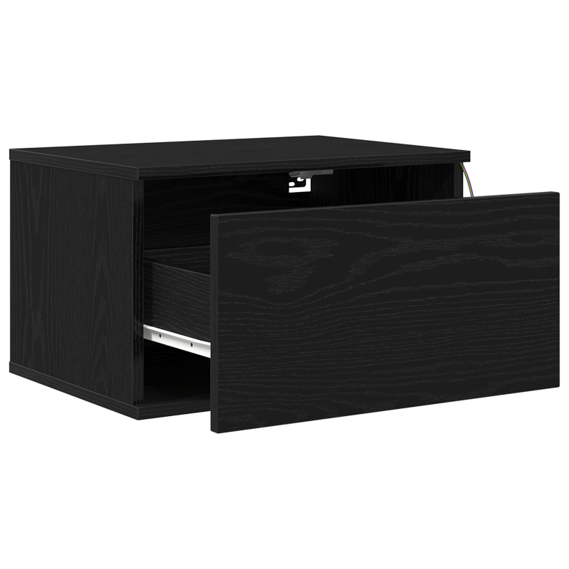 Nachttisch mit LED Wandmontage Schwarze Eiche 50x36x30 cm