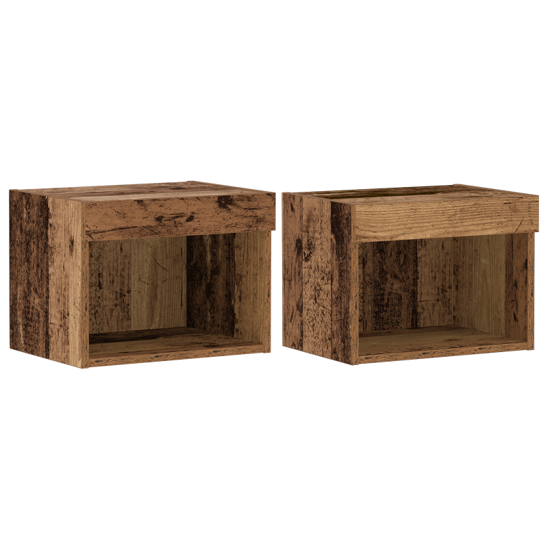 Wandregale mit LED-Lichtern 2 Stück Altholz 40x30x30 cm