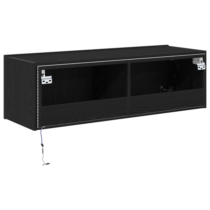 TV-Wandregal mit LED-Lichtern Schwarz Eiche 100x35x31 cm