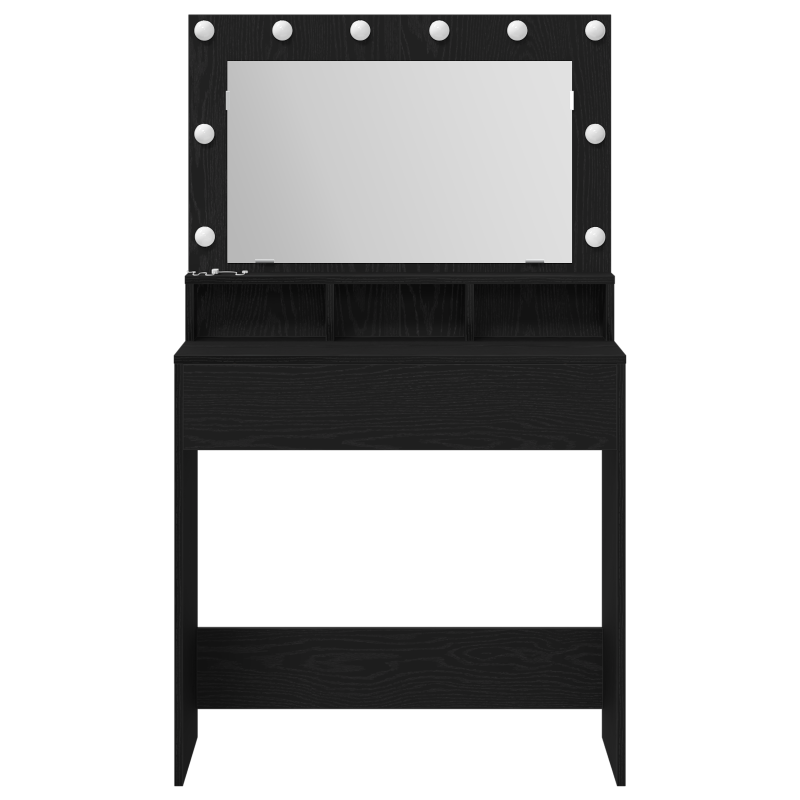 Schminktisch mit LED-Lichtern in Schwarz-Eiche 79x41x135 cm