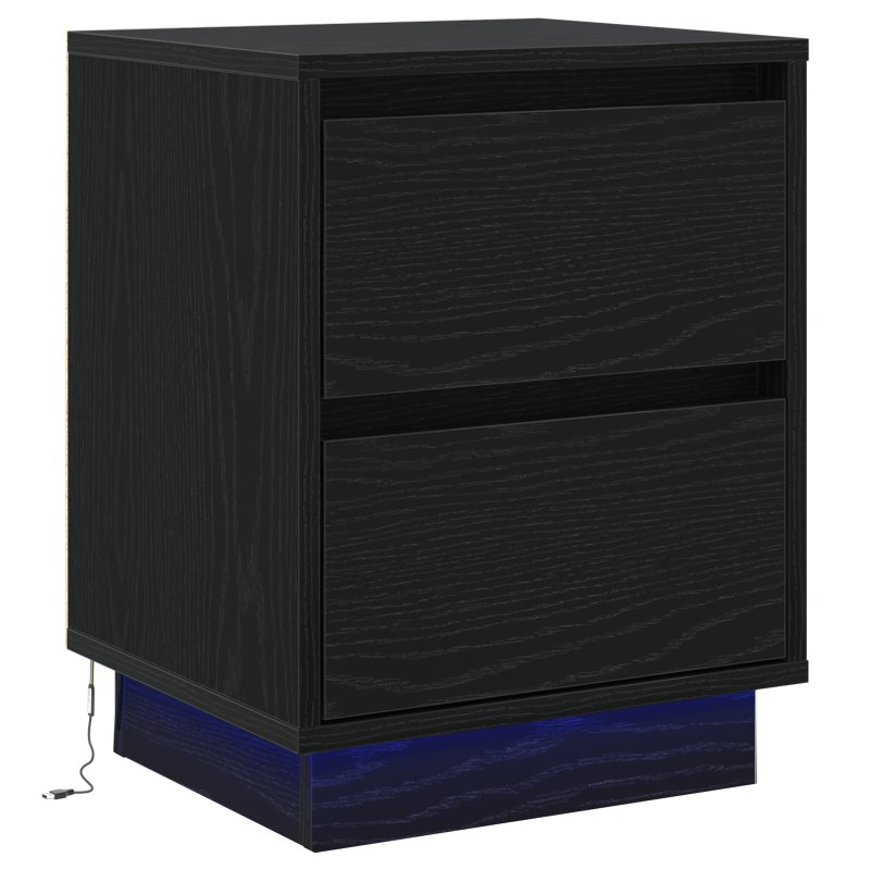 Nachttisch mit LED Lichtern Schwarz 39x34,5x50 cm