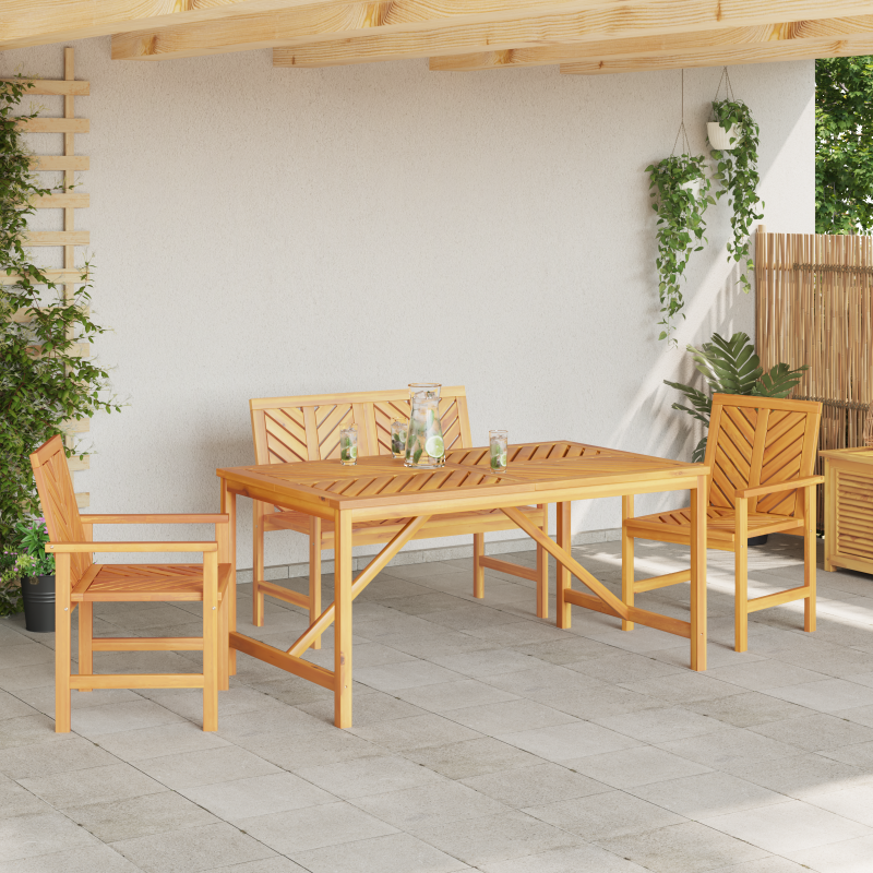 4-teiliges Garten Essset aus massivem Akazienholz