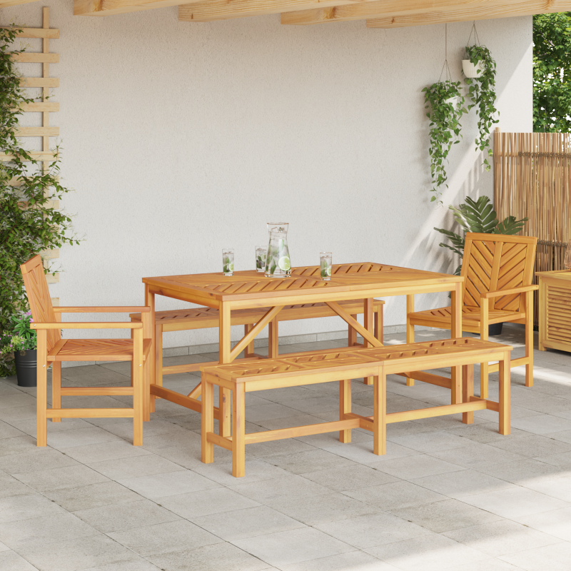 5-teilige Garten-Essgruppe aus massivem Akazienholz