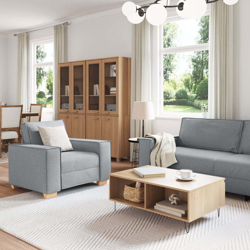 3-teiliges Sofa-Set mit Kissen Hellgrau Stoff