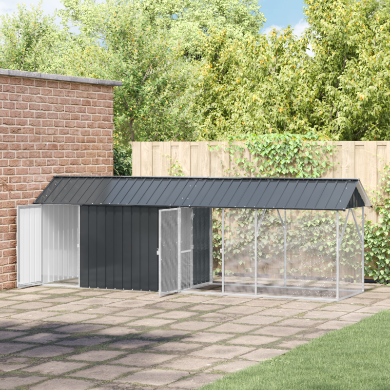 Vogelvoliere mit Erweiterung Anthrazit 112x442x141 cm Stahl