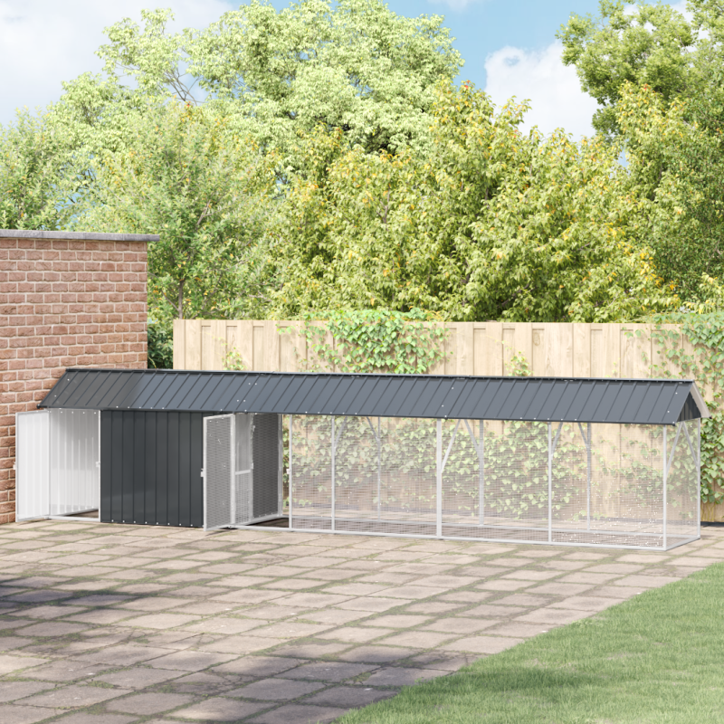 Vogelvoliere mit Erweiterung Anthrazit 112x640x141 cm Stahl