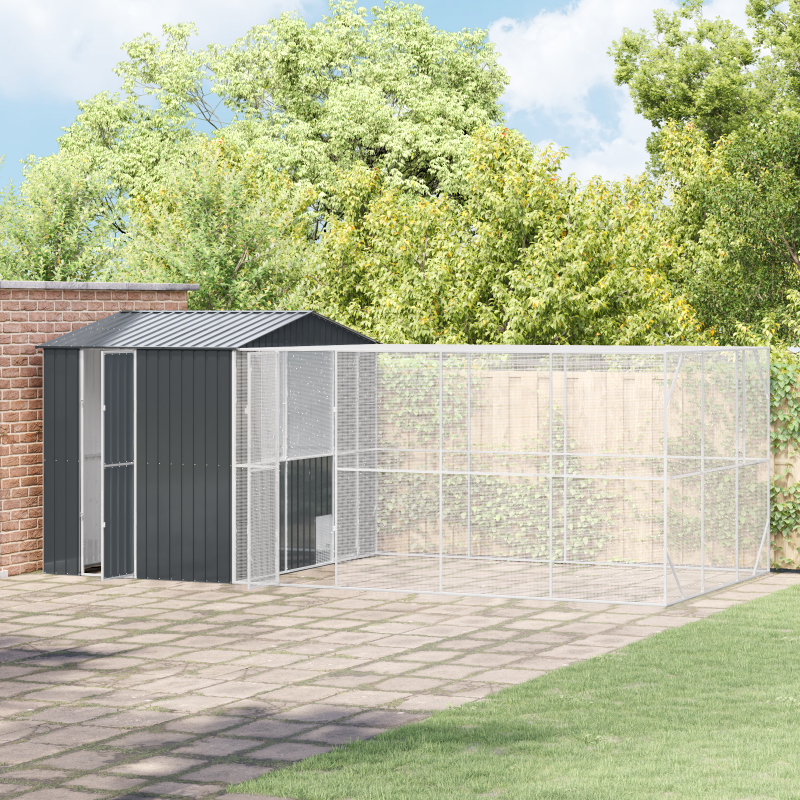 Vogelvoliere mit Erweiterung Anthrazit 310x619x247 cm Stahl
