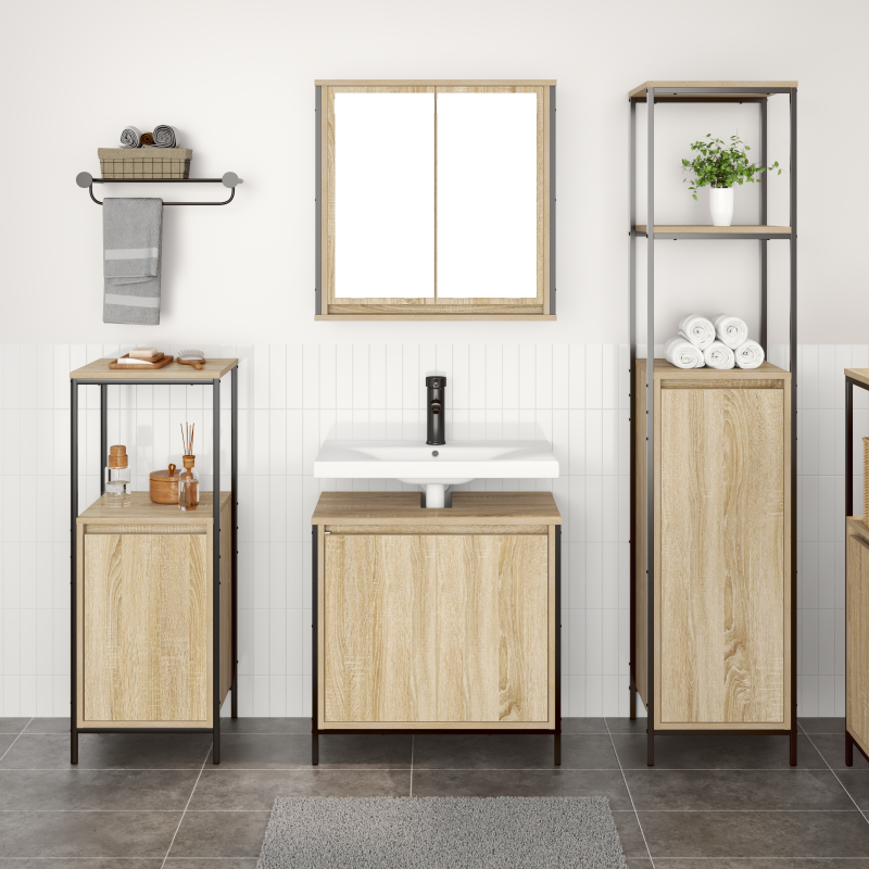 3-teilige Badezimmermöbel Set Sonoma Eiche Holzwerkstoff