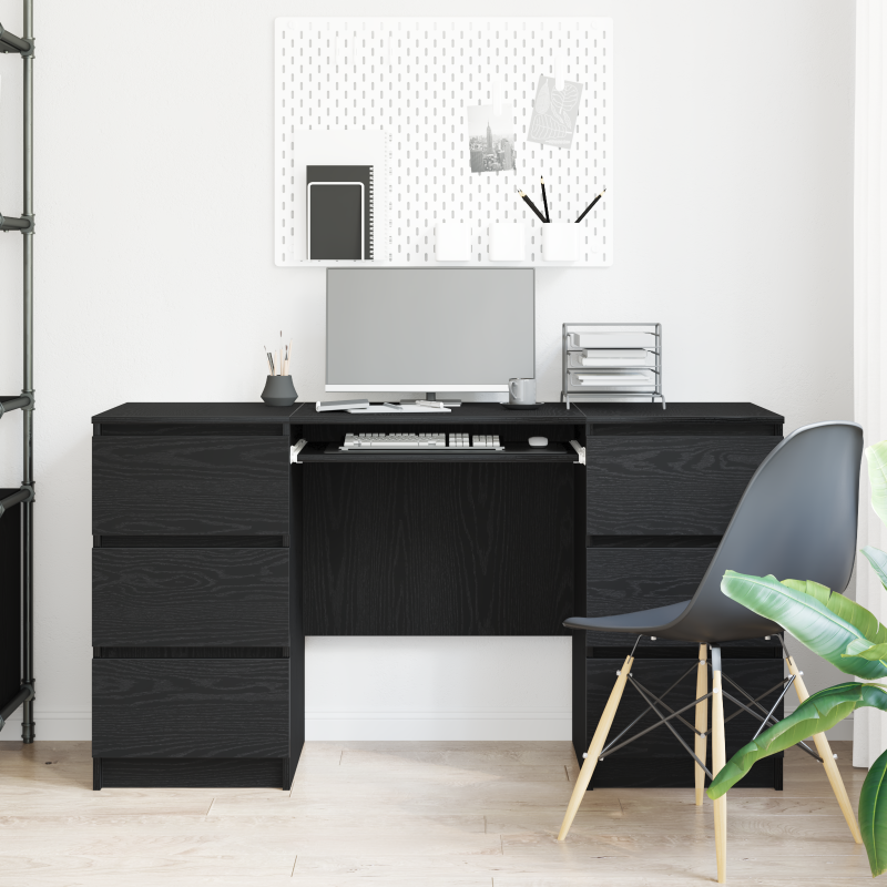 Schreibtische 2 Stück Schwarz Eiche 140x50x76 cm Holzwerkstoff